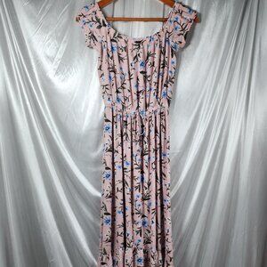 American Eagle Outfitters Pink Floral Off the Shoulder Maxi Dress